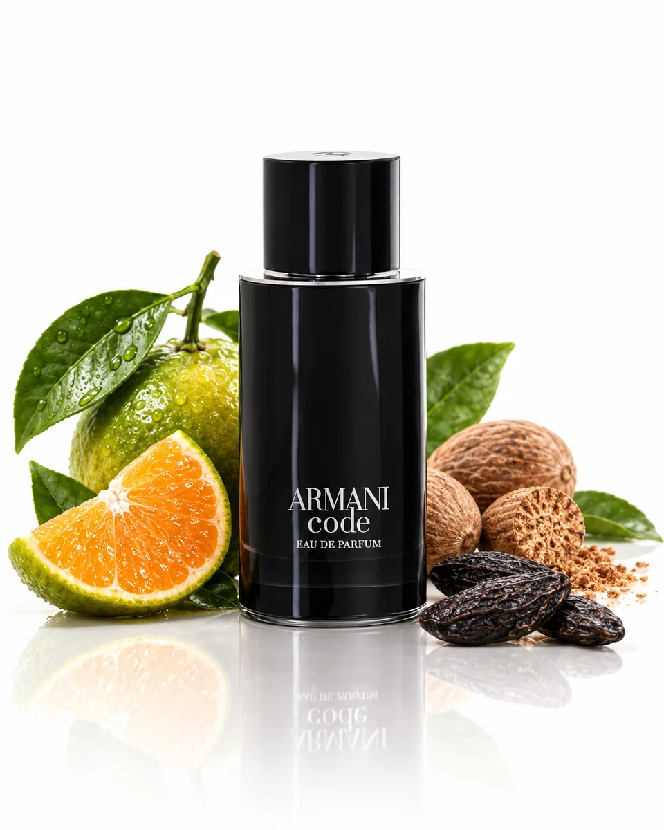 Giorgio Armani Armani Code Eau de Parfum bottle with fragrance-note elements (AI-generated)