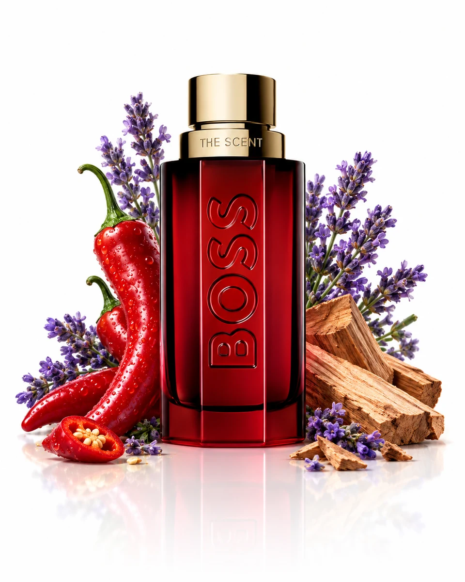 Hugo Boss BOSS The Scent Elixir Parfum Intense bottle with fragrance-note elements (AI-generated)