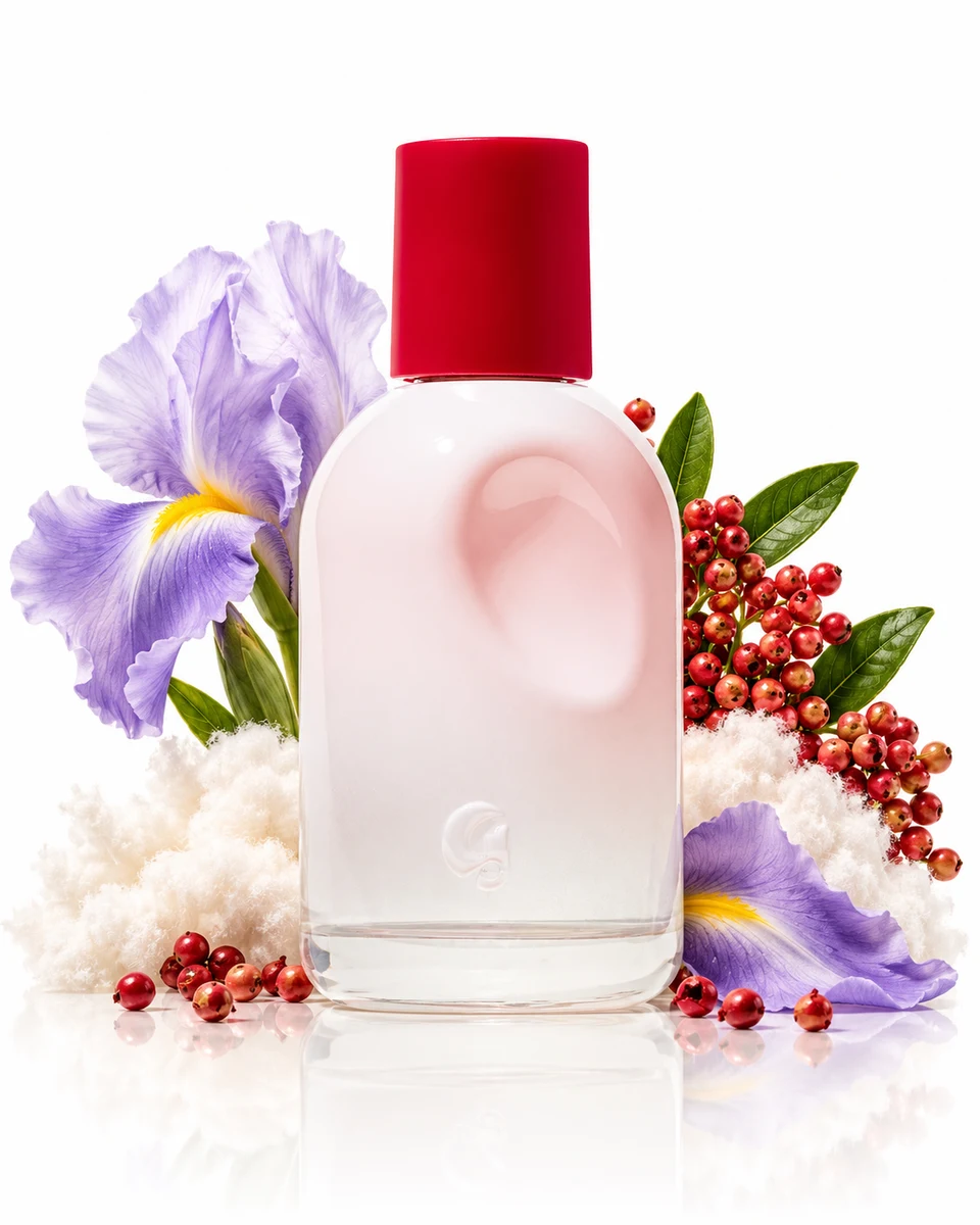 Glossier You Eau de Parfum bottle with fragrance-note elements (AI-generated)