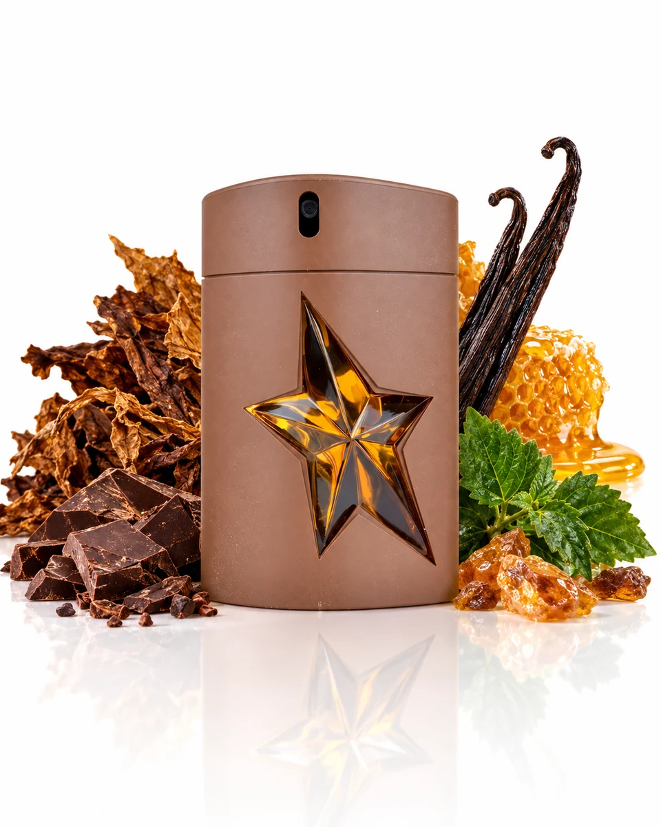 Mugler A*Men Pure Havane Eau de Toilette bottle with fragrance-note elements (AI-generated)