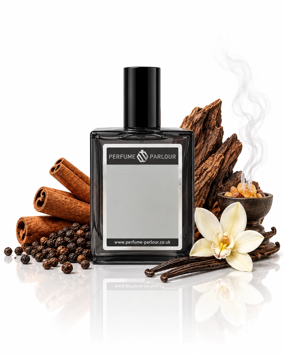 Perfume Parlour Warrior For Men - 1536 Eau de Parfum bottle with fragrance-note elements (AI-generated)