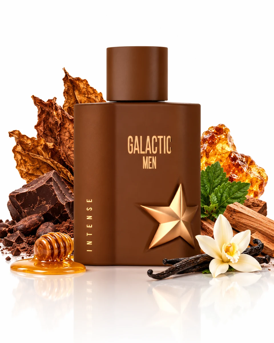 Maison Alhambra Galactic Men Intense Eau de Parfum bottle with fragrance-note elements (AI-generated)