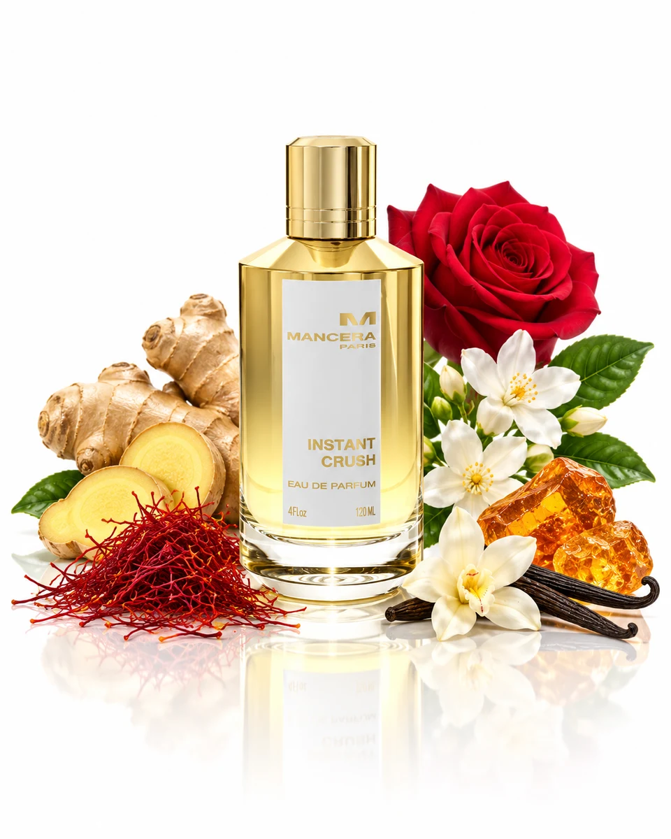 Mancera Instant Crush Eau de Parfum bottle with fragrance-note elements (AI-generated)