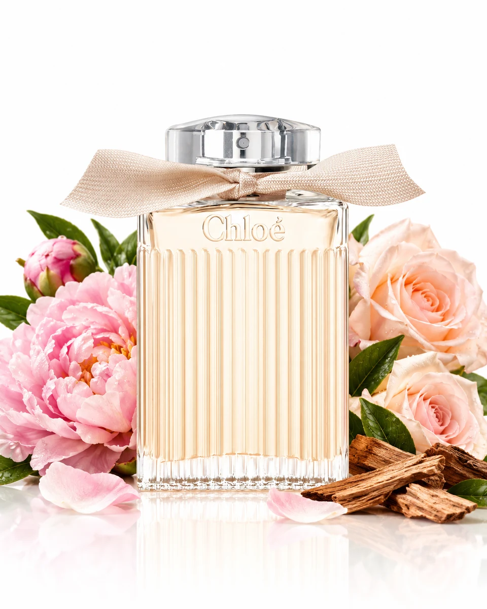 Chloé Chloé Eau de Parfum bottle with fragrance-note elements (AI-generated)