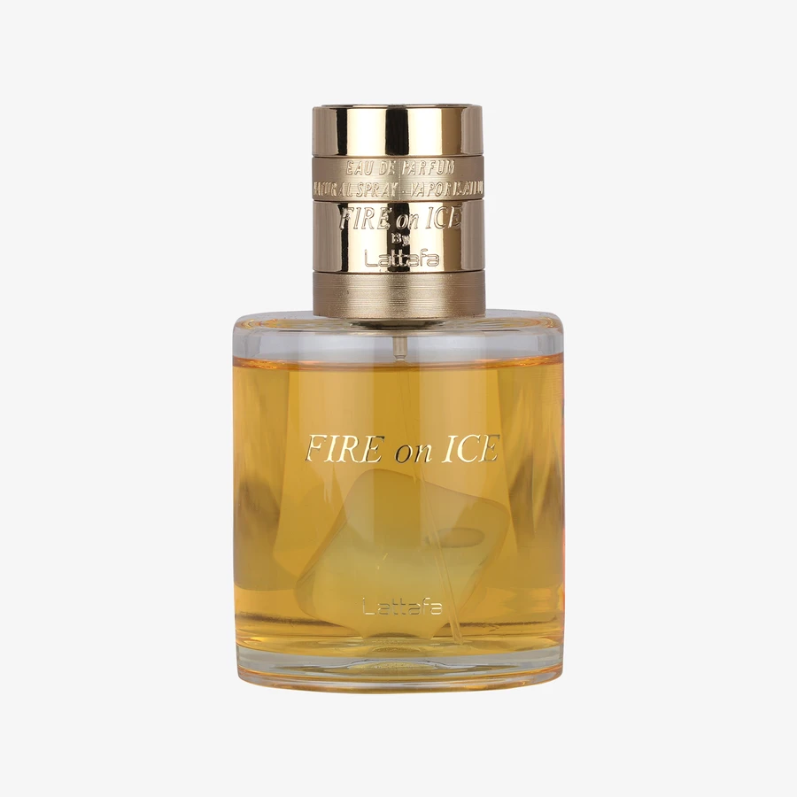 Lattafa Fire On Ice — front-facing product bottle