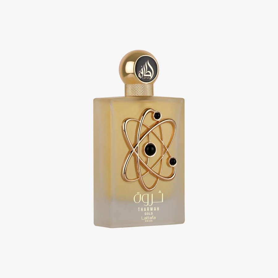 Lattafa Tharwah Gold — front-facing product bottle