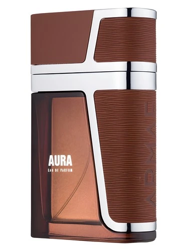 Aura perfume bottle, front label visible