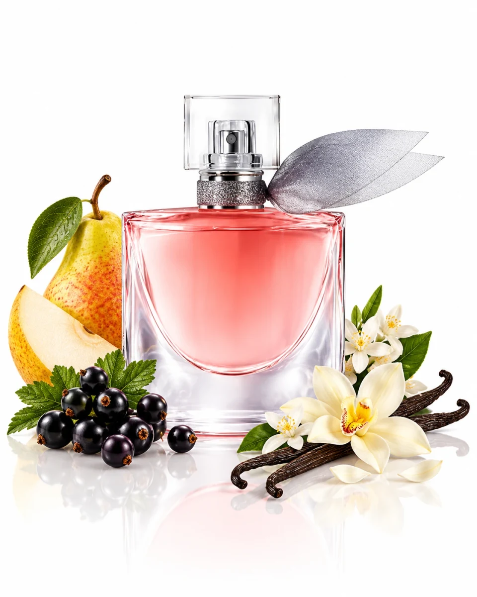 Lancôme La Vie Est Belle Eau de Parfum bottle in a styled composition